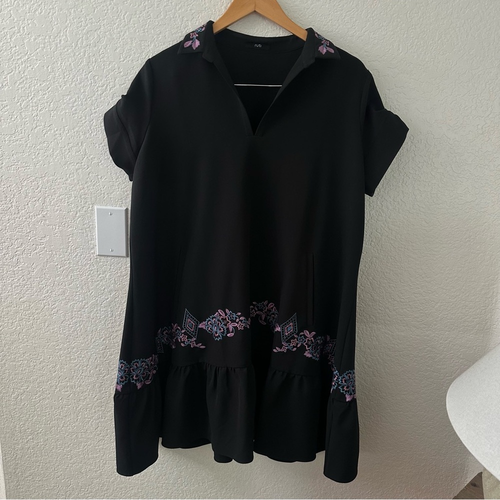 Ruti Embroidered Women's Black Dress V-neck